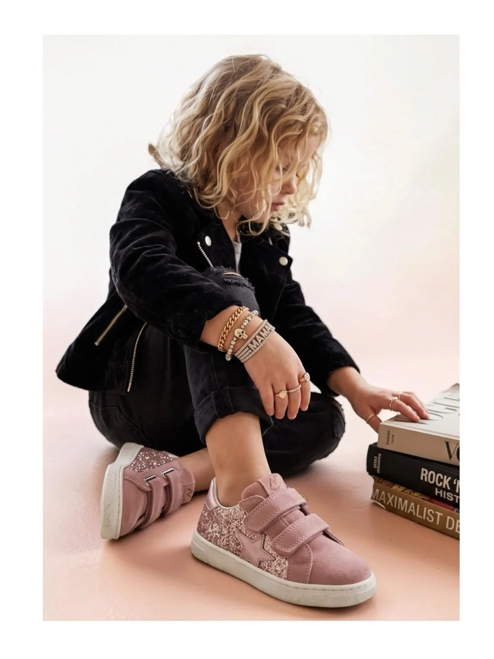 Naturino ★ Pinn VL Glitter Star Italian Suede Sneaker ★ Pink ★ Toddler 8M 25 ★
